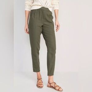 Old Navy High-Waisted Cropped Linen-Blend Tapered Pants - Medium / Olive Green